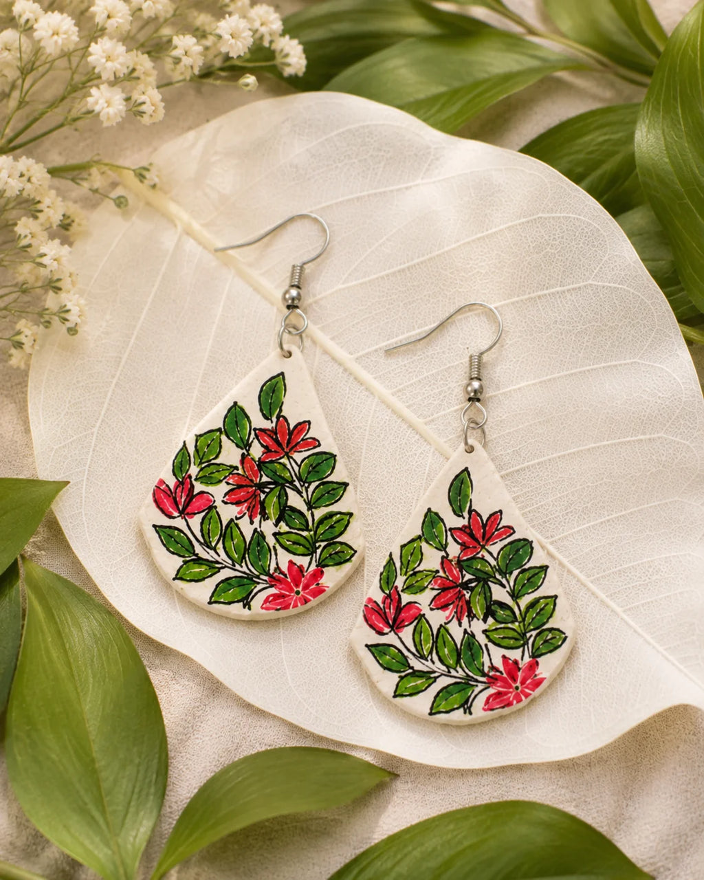 Hand Painted Earring – Floral Grace