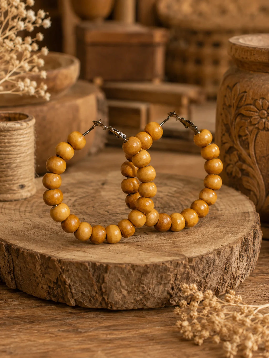 Wooden Beads Handmade Earring – Natural Circle