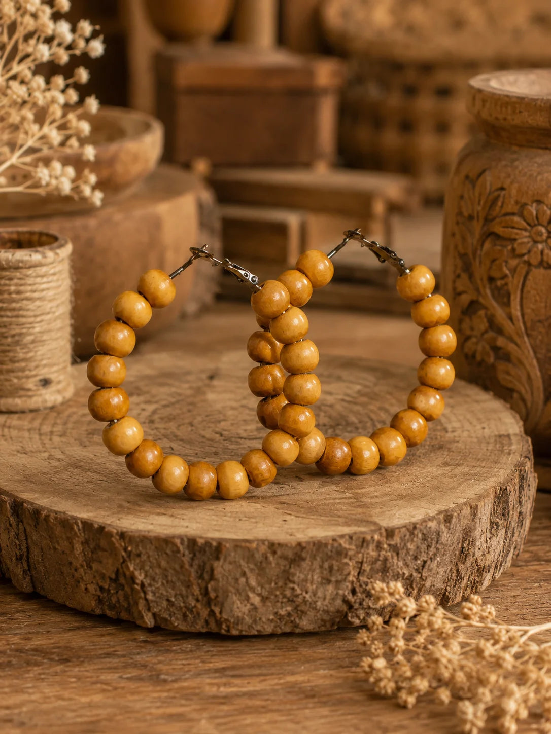 Wooden Beads Handmade Earring – Natural Circle