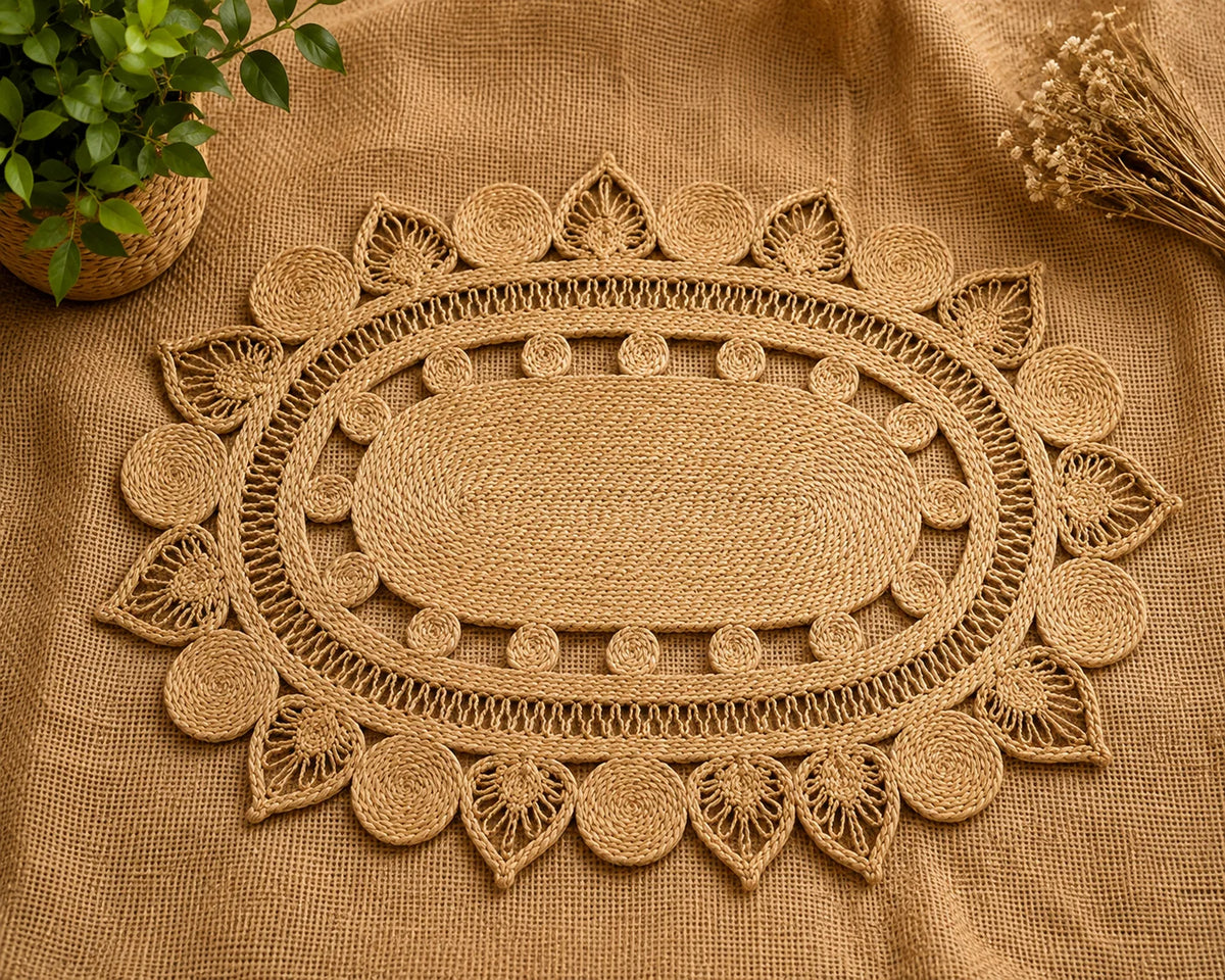 Handmade Jute Floor Rug – Natural Bloom