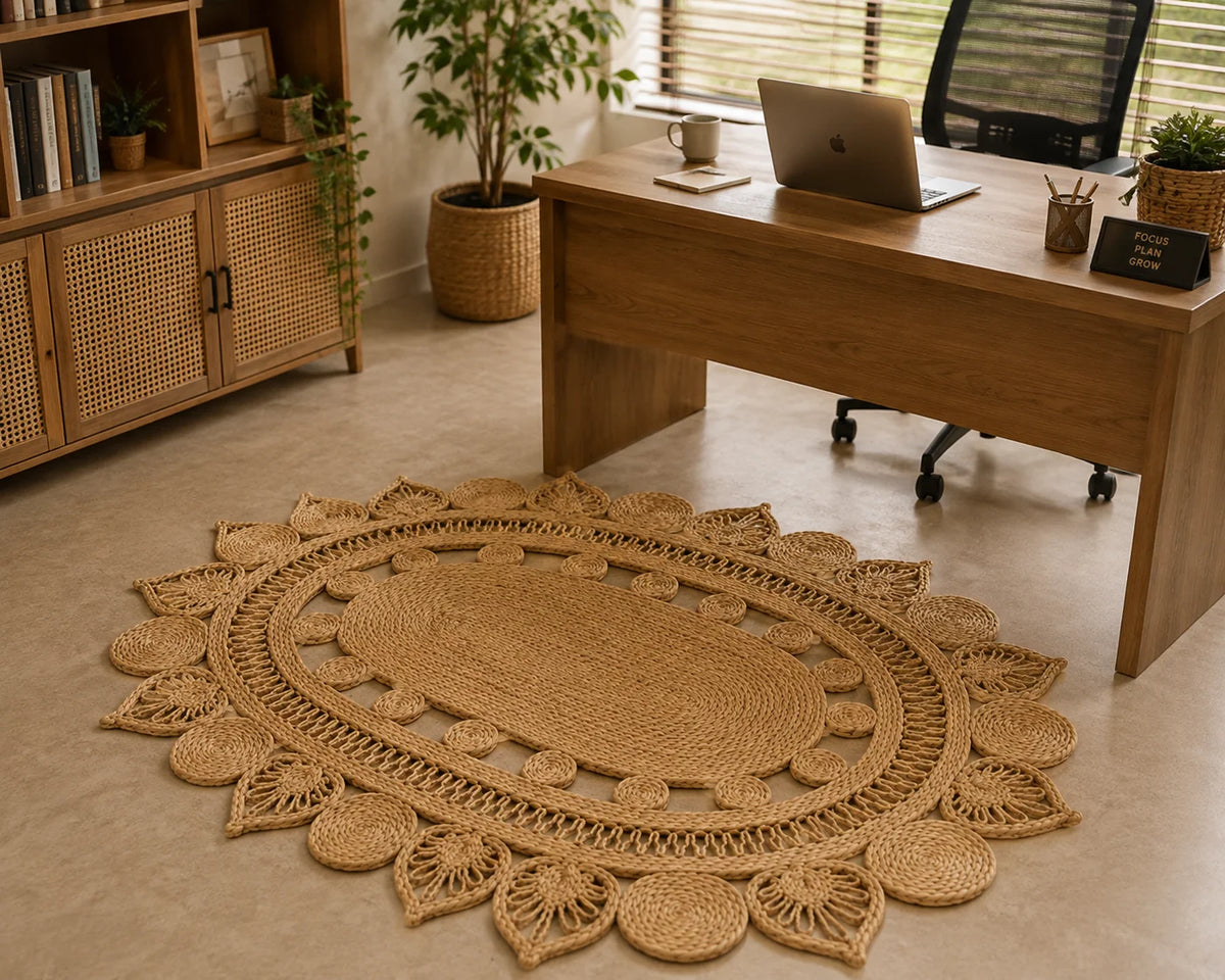 Handmade Jute Floor Rug – Natural Bloom