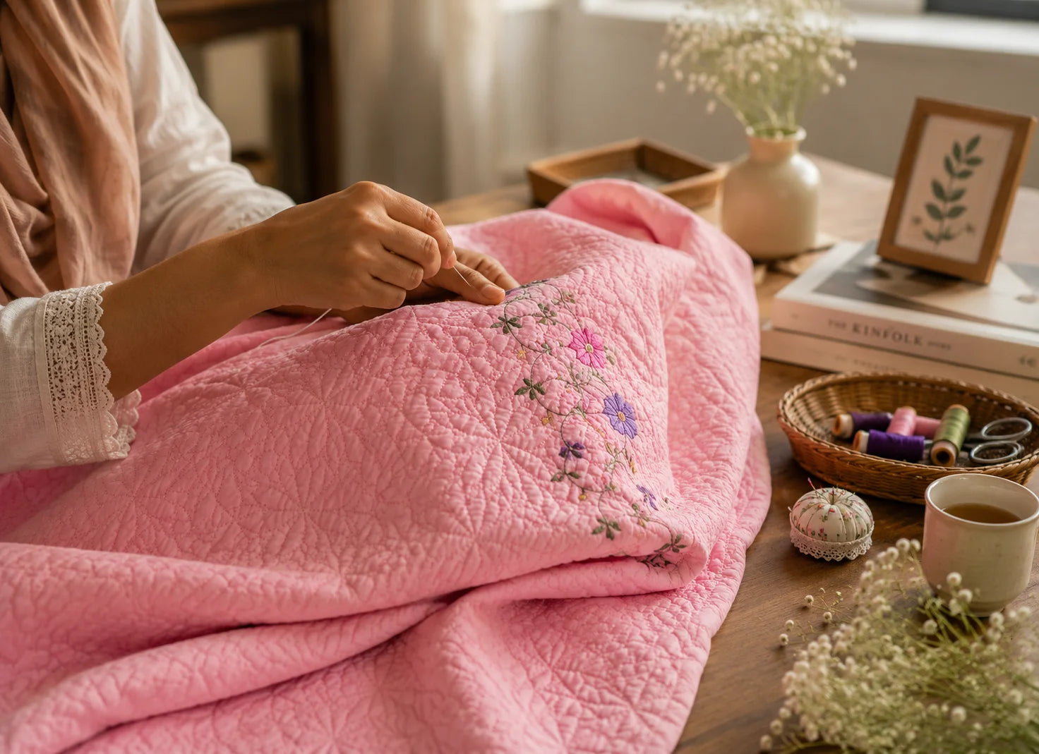 Hand Stitch Bed Cover Set – Floral Comfort