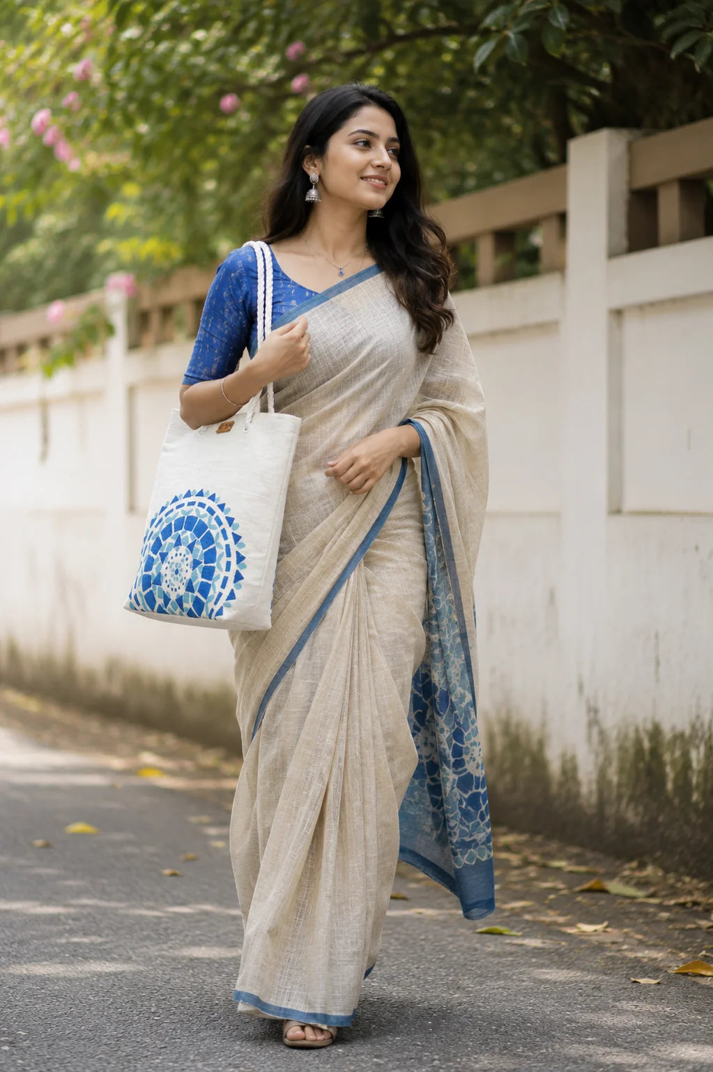 Printed Fabric Ladies Tote Bag – Blue Mandala
