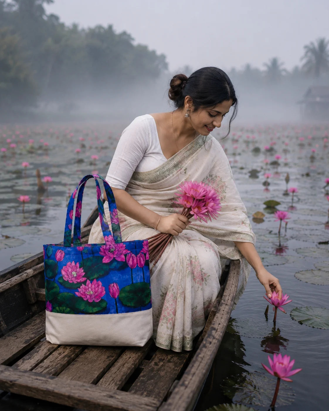Printed Fabric Ladies Tote Bag – Lotus Garden