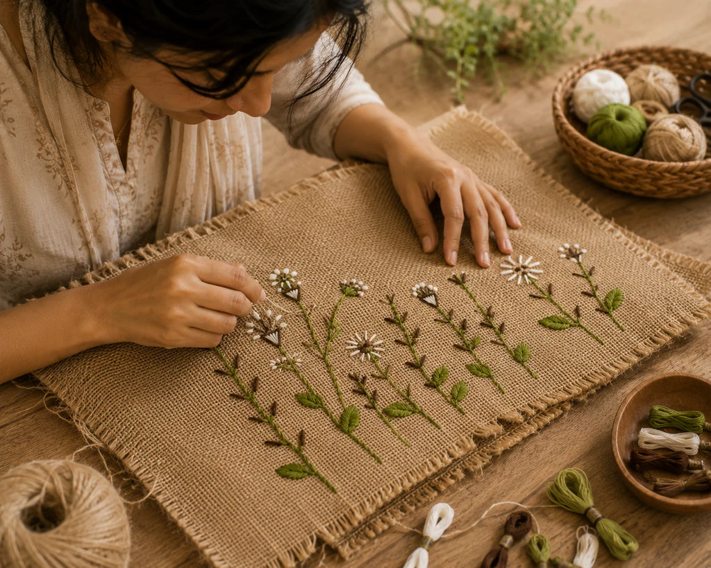 Jute Leather Mix Hand Stitch Ladies Bag – Garden of Peace