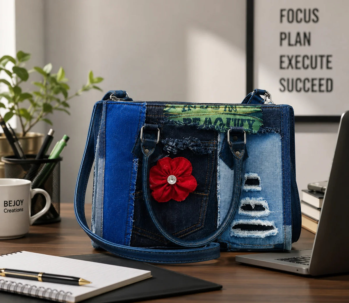 Denim Ladies Hand Bag – Bloom with Confidence