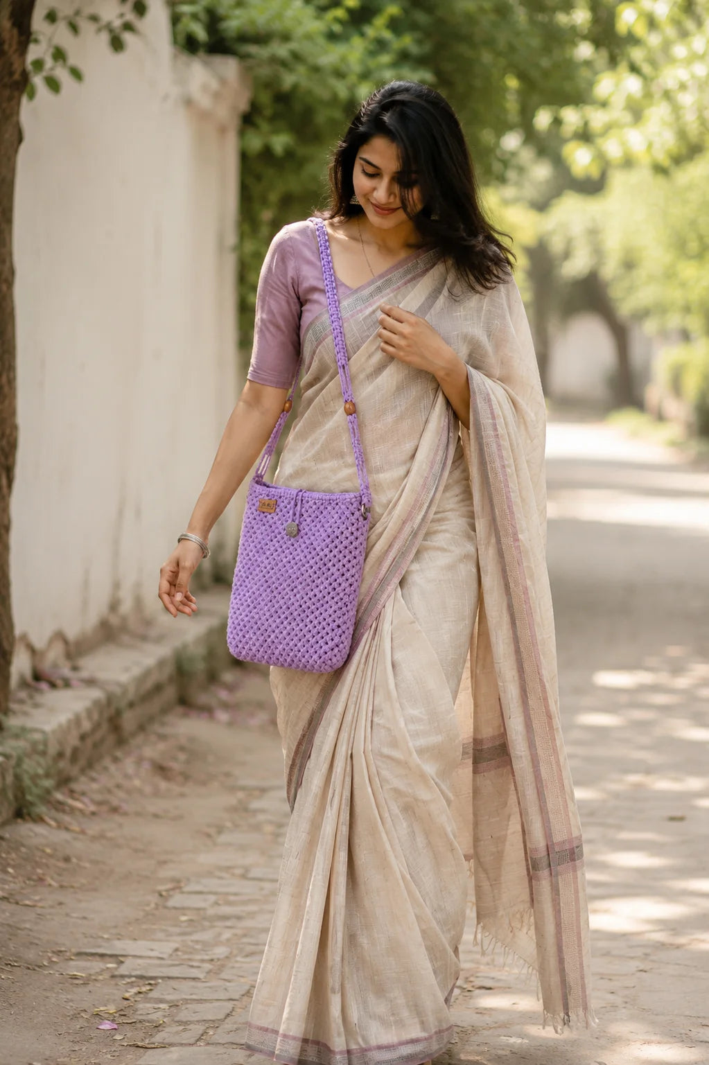 Macrame Ladies Side Bag – Lavender Dreams