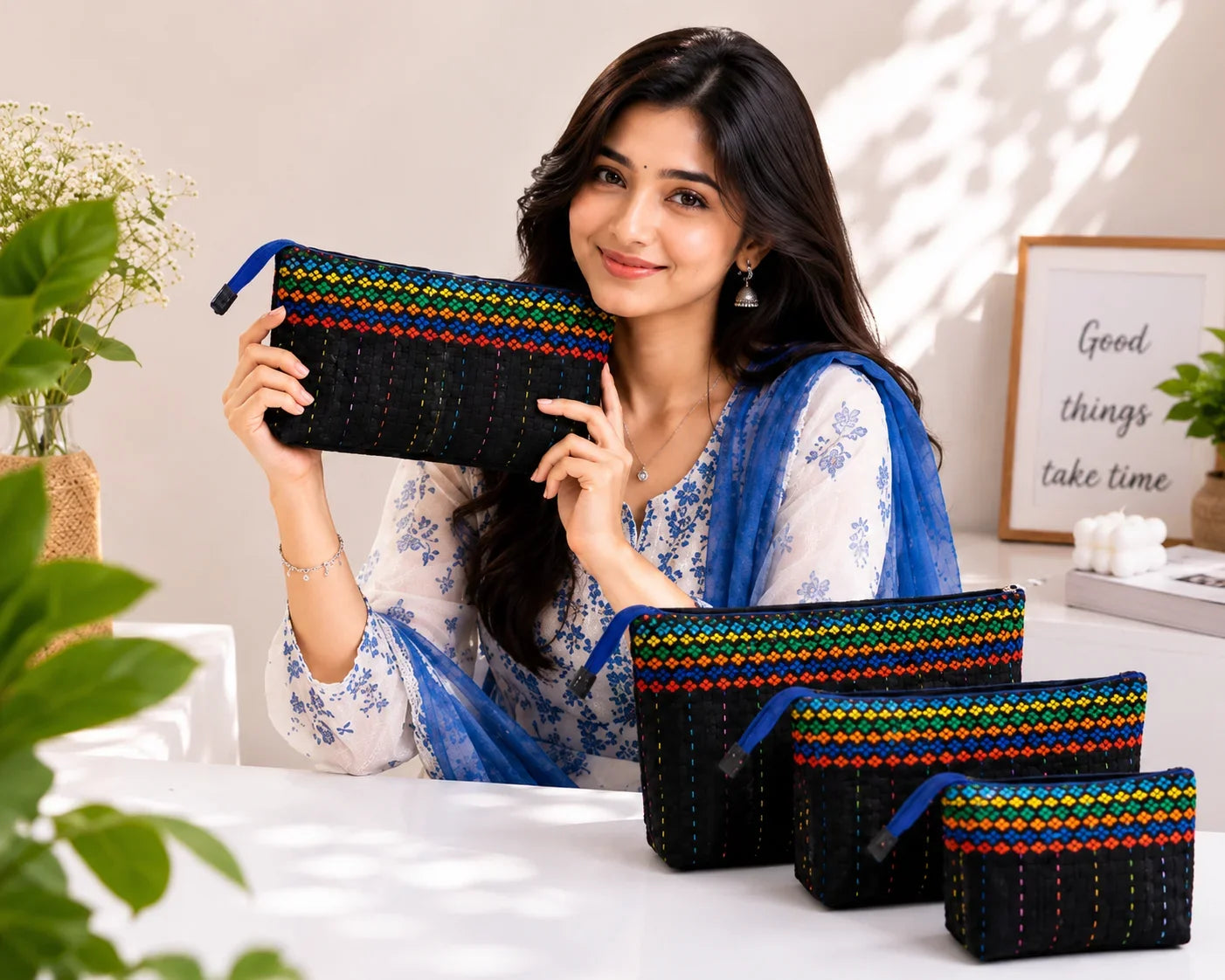 Hand Stitch Pouch Set – Bright Journey