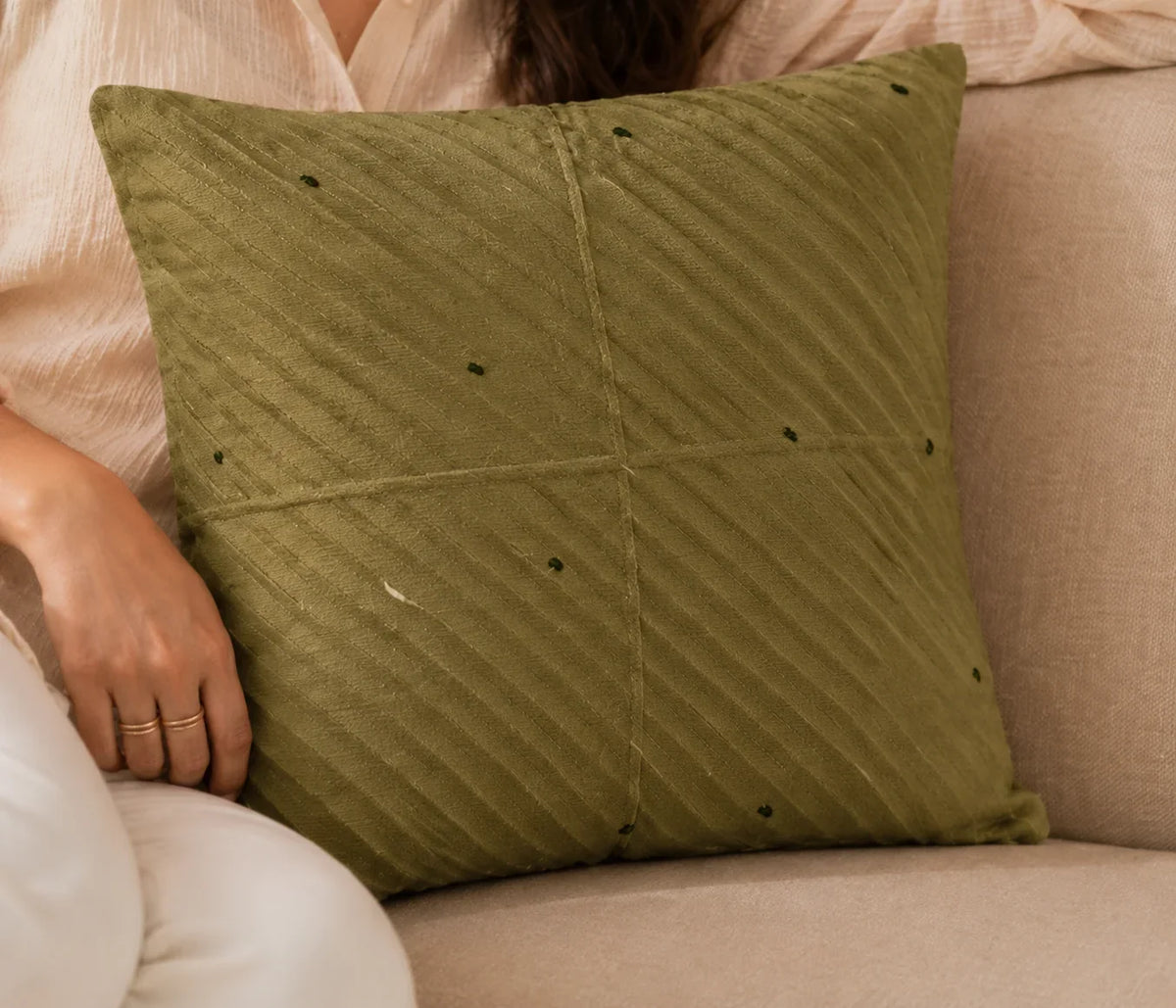 Handstitch Cushion - Coral Grace