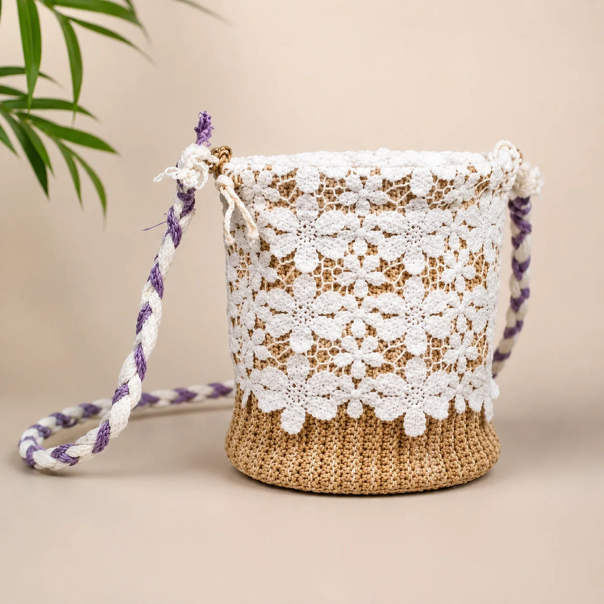 Handmade Crochet Bucket Bag – Floral Elegance