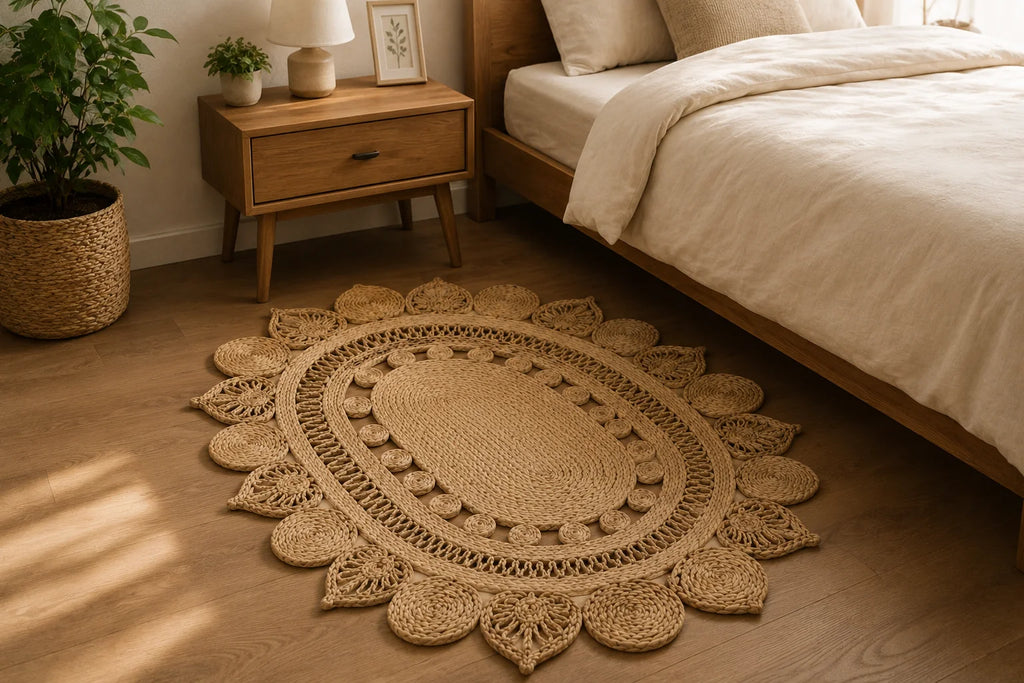 Handmade Jute Floor Rug – Natural Bloom