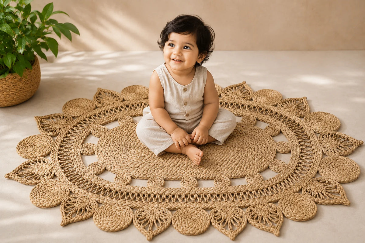 Handmade Jute Floor Rug – Natural Bloom