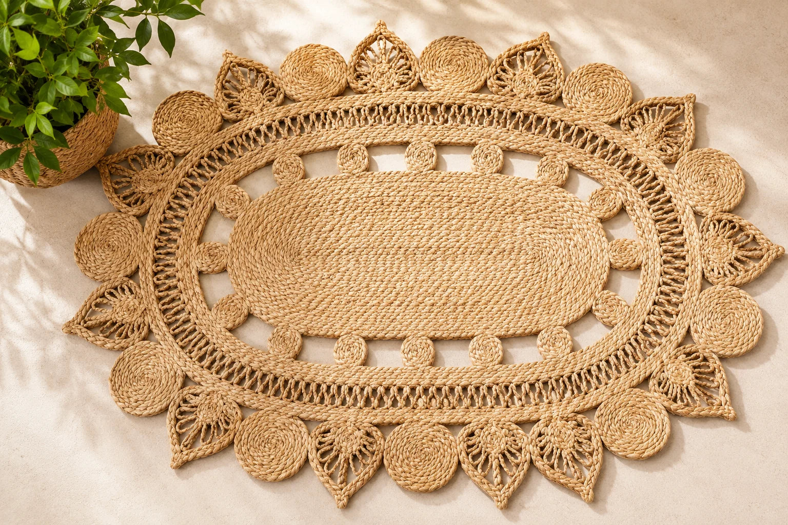 Handmade Jute Floor Rug – Natural Bloom