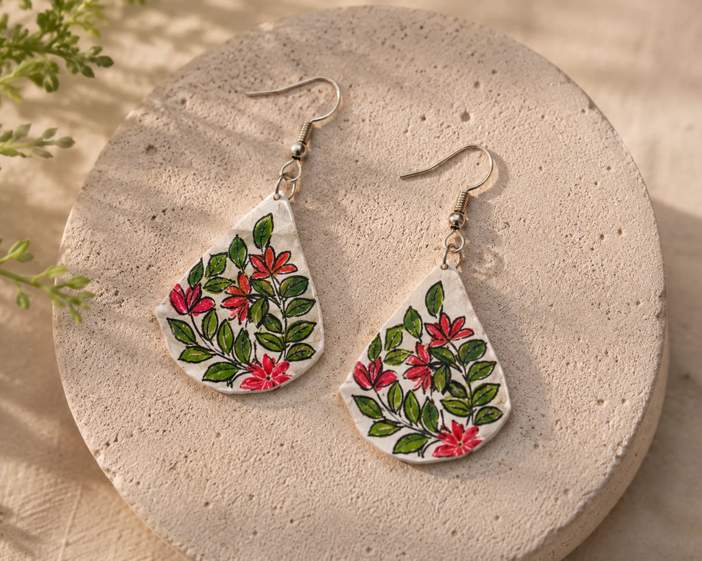 Hand Painted Earring – Floral Grace