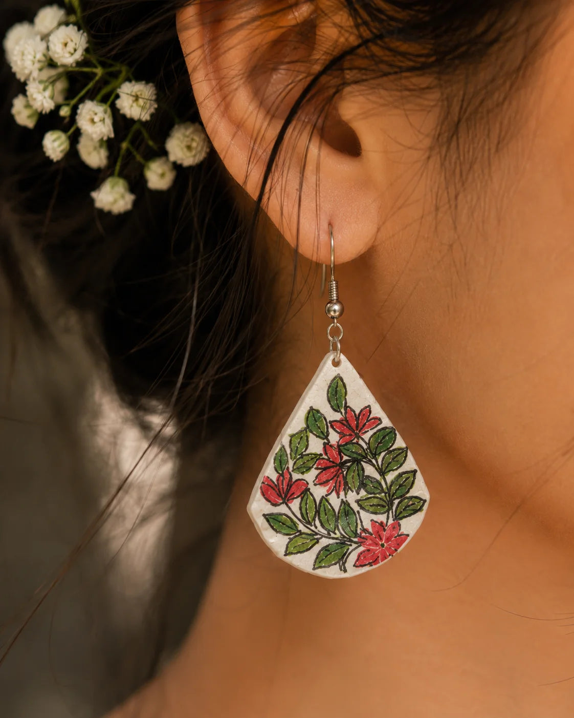 Hand Painted Earring – Floral Grace