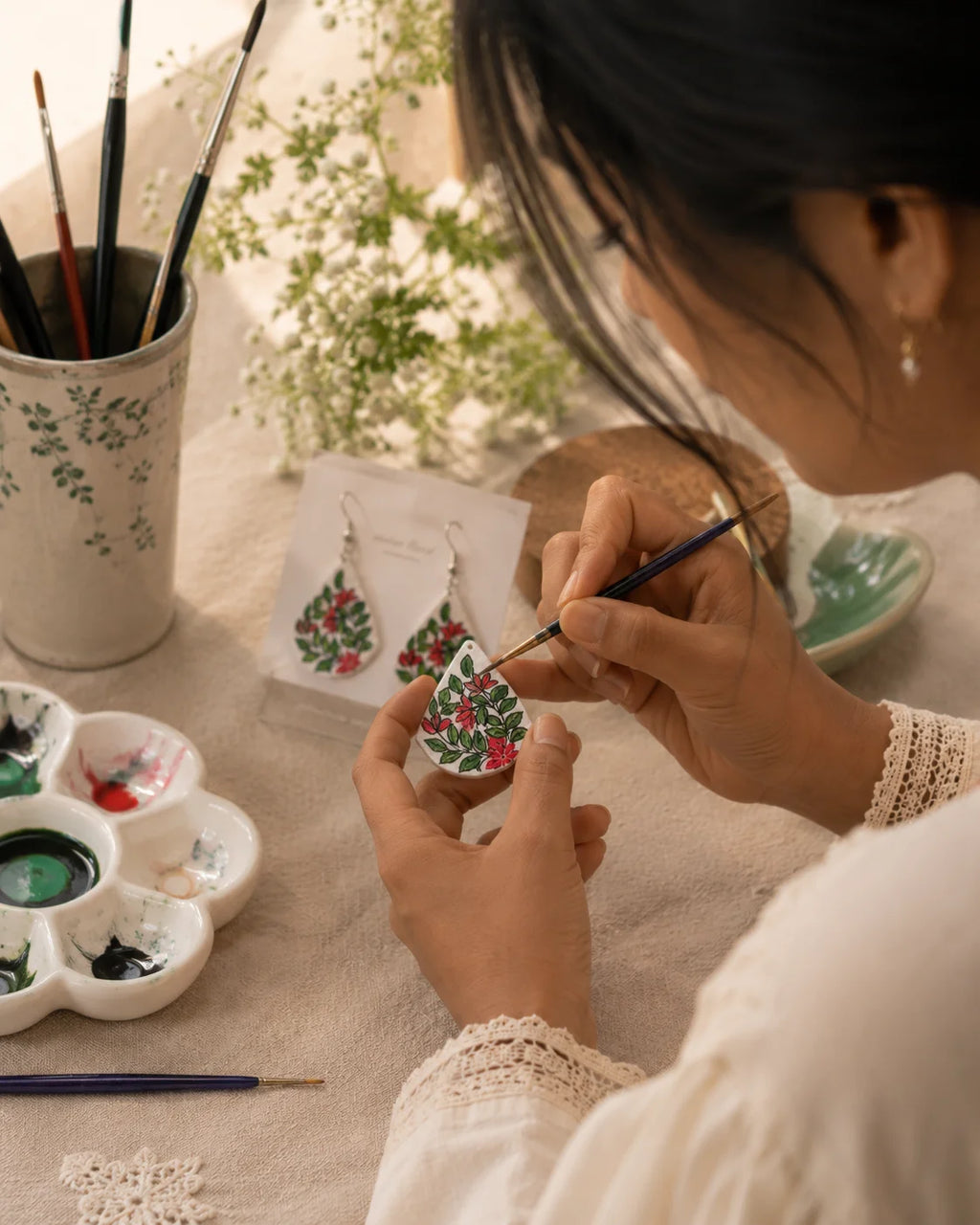 Hand Painted Earring – Floral Grace
