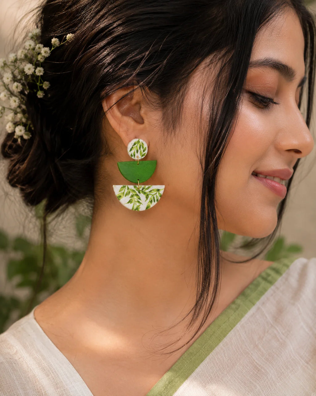 Hand Painted Earring – Green Harmony