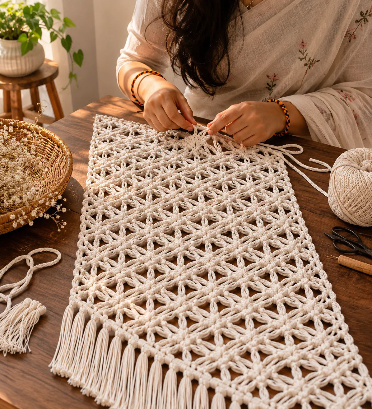 Macrame Table Runner – Natural Elegance