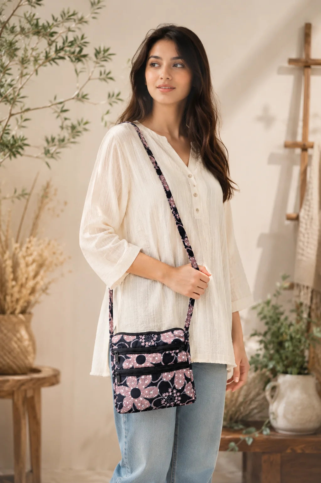 Printed Fabric Crossbody Bag – Blooming Journey