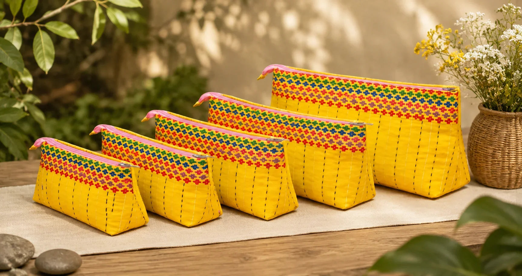 Hand Stitch Pouch Set – Golden Happiness