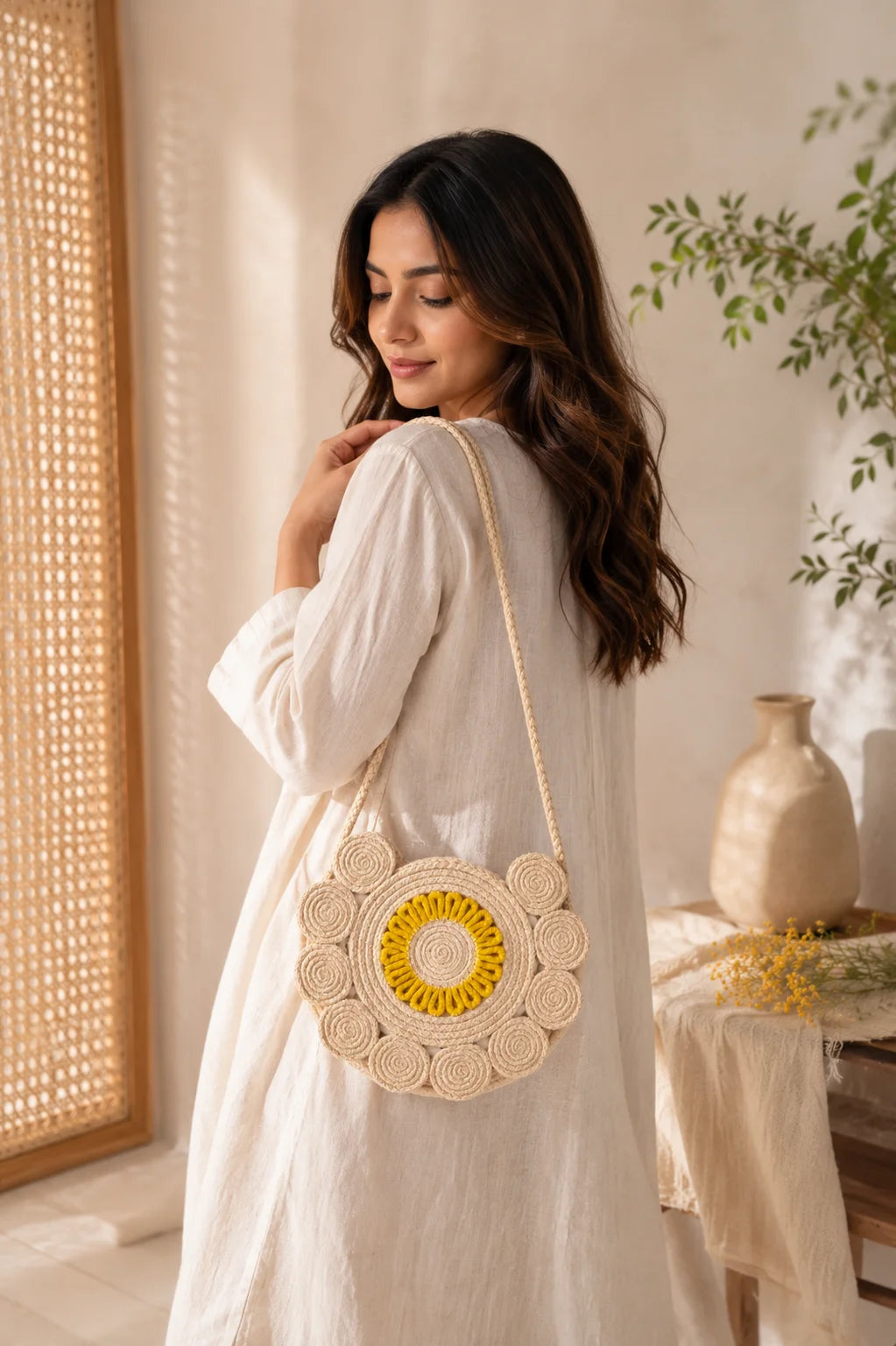 Jute Ladies Side Bag – Sunshine Bloom