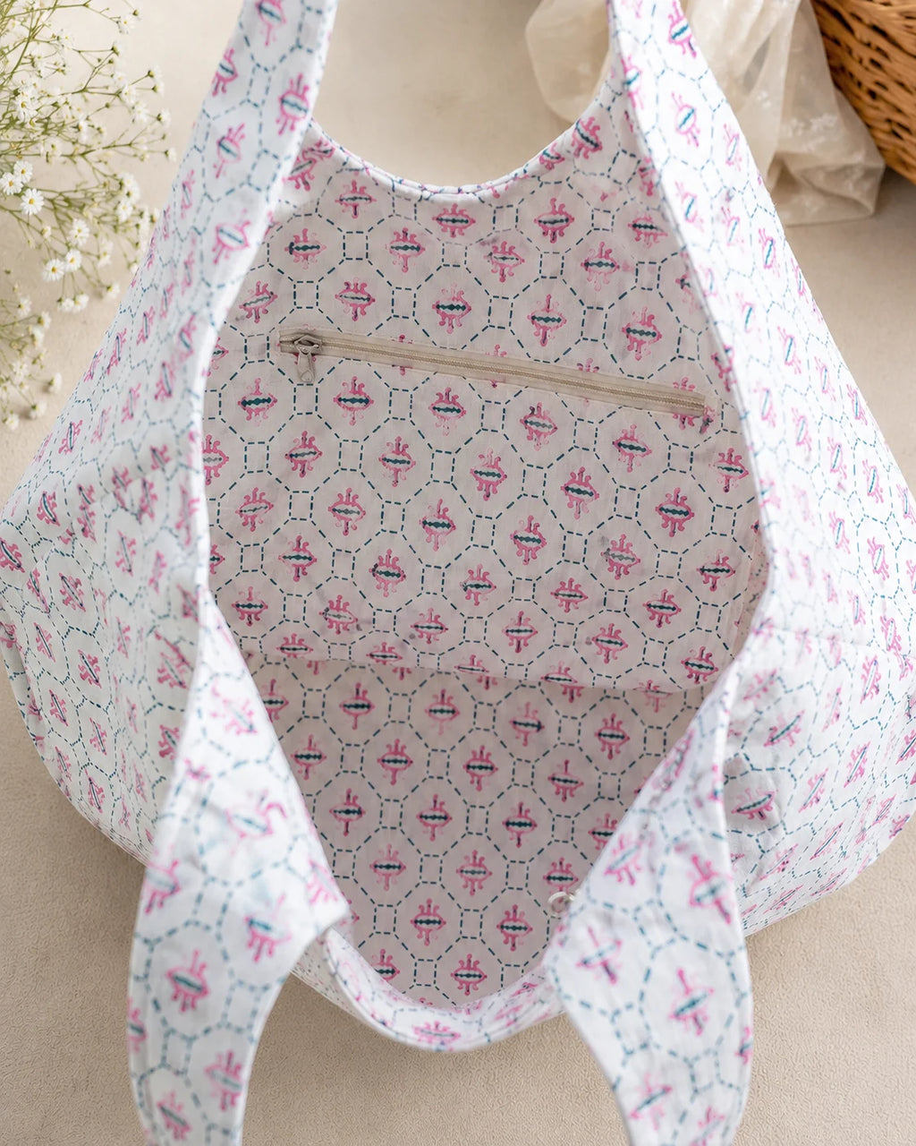 Printed Fabric Ladies Side Bag – Gentle Blossom