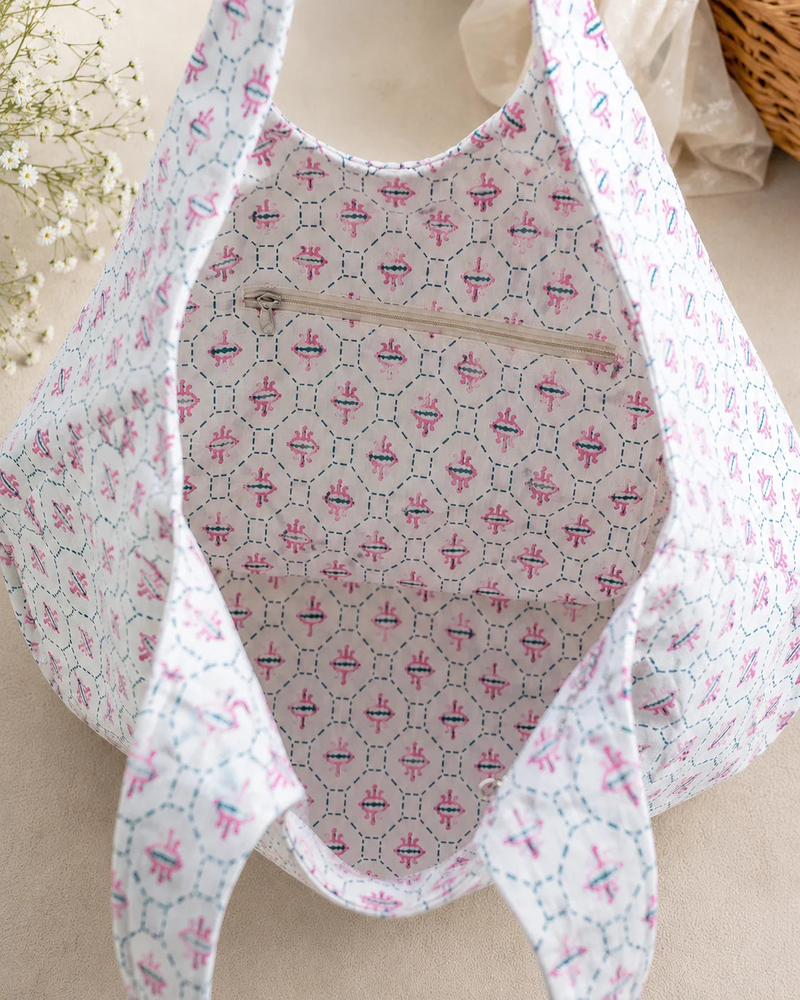 Printed Fabric Ladies Side Bag – Gentle Blossom