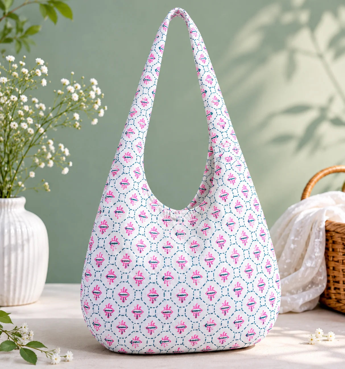Printed Fabric Ladies Side Bag – Gentle Blossom