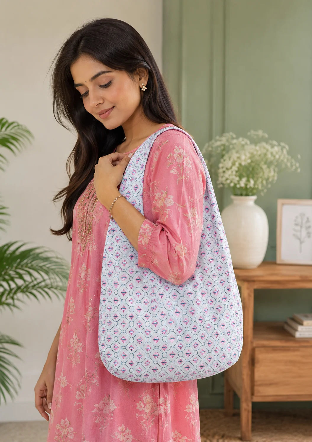 Printed Fabric Ladies Side Bag – Gentle Blossom