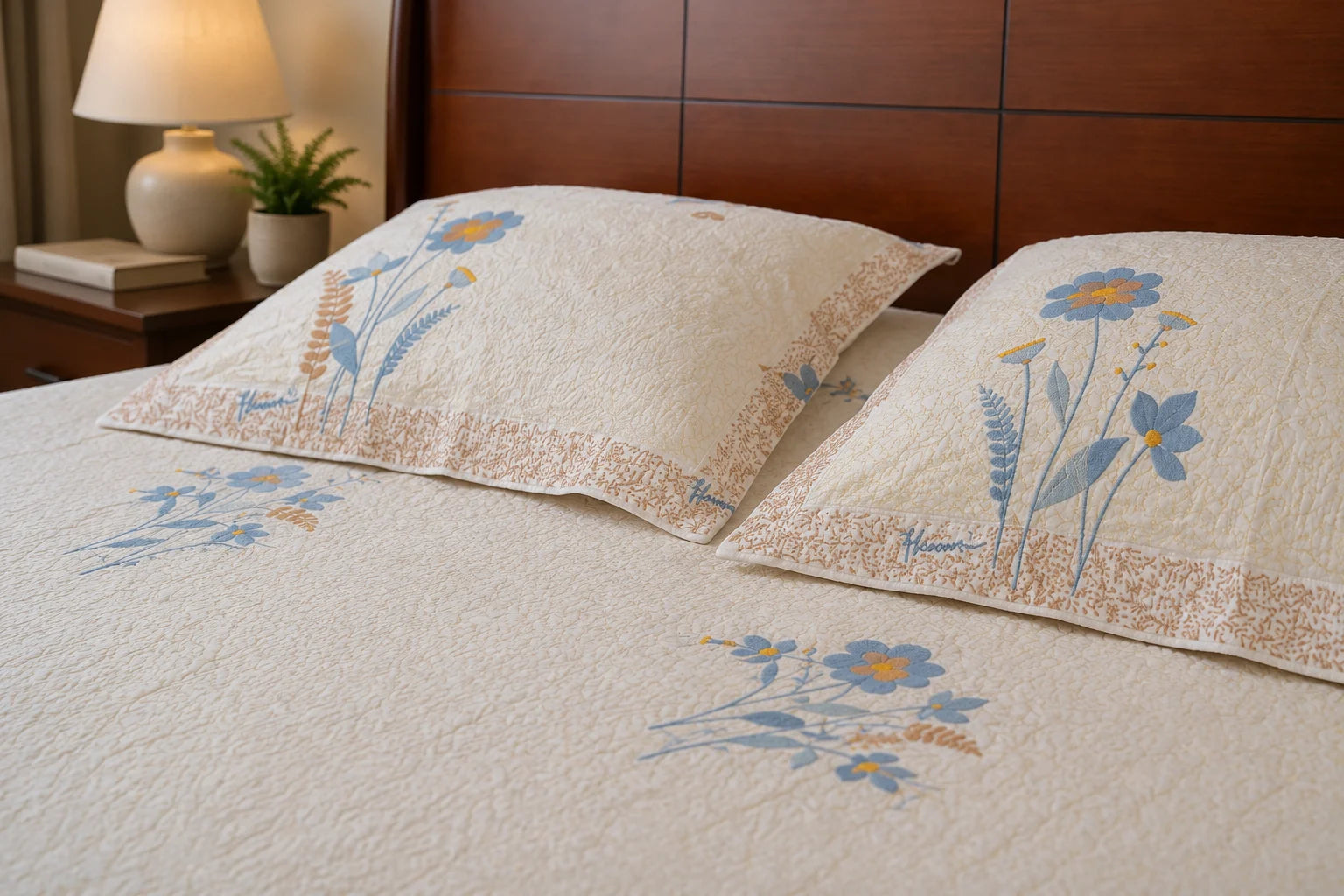 Hand Stitch Bed Cover Set – Blue Garden Bloom