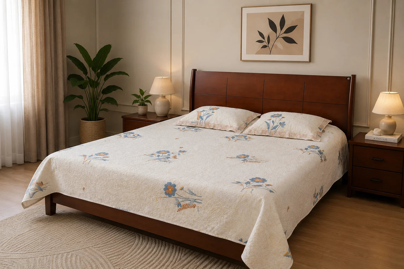 Hand Stitch Bed Cover Set – Blue Garden Bloom