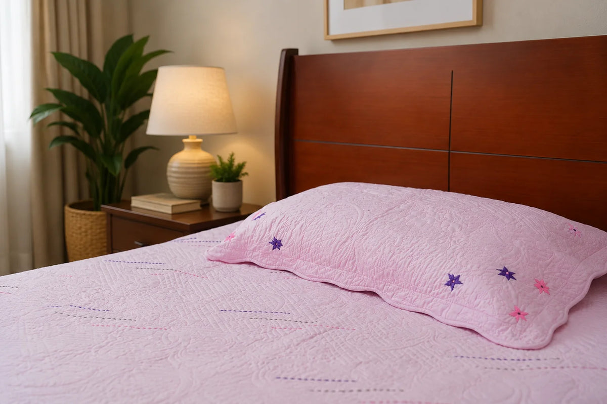 Hand Stitch Bed Cover Set – Pink Blossom Garden
