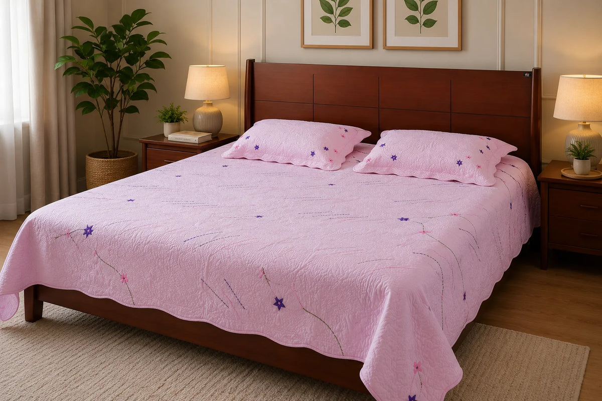 Hand Stitch Bed Cover Set – Pink Blossom Garden