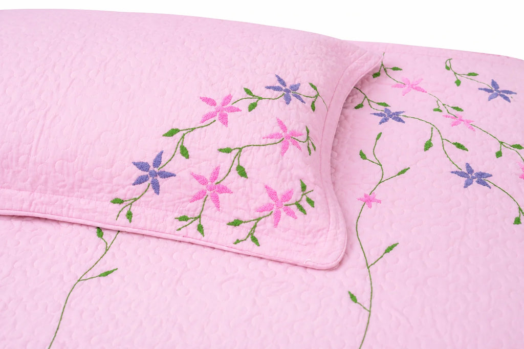 Hand Stitch Bed Cover Set – Pink Blossom Garden