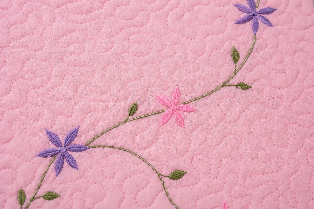 Hand Stitch Bed Cover Set – Pink Blossom Garden