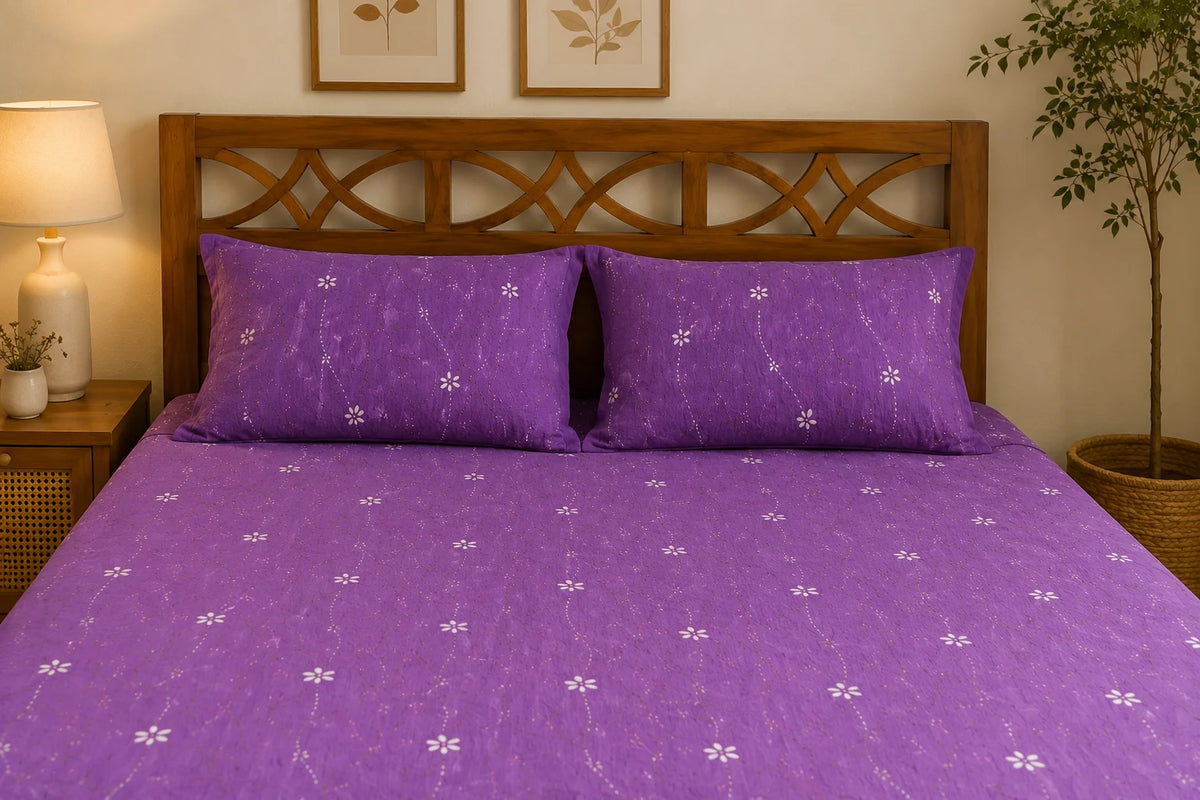 Hand Stitch Bed Cover Set – Purple Blossom