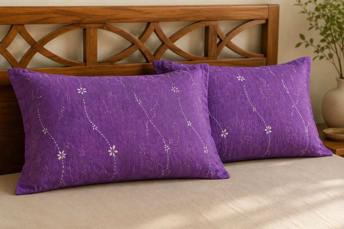 Hand Stitch Bed Cover Set – Purple Blossom