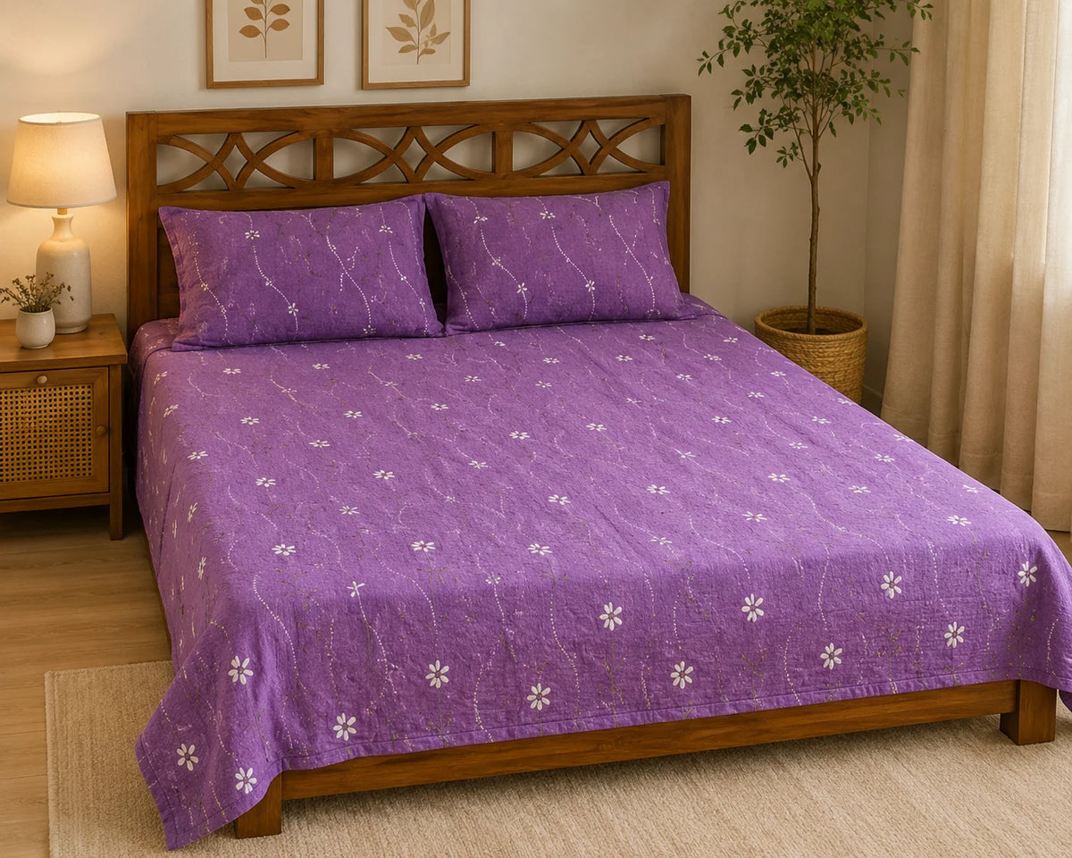 Hand Stitch Bed Cover Set – Purple Blossom