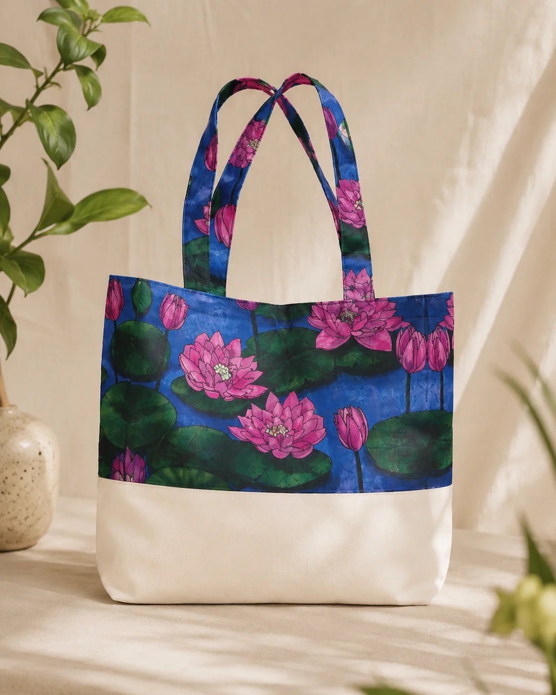 Printed Fabric Ladies Tote Bag – Lotus Garden
