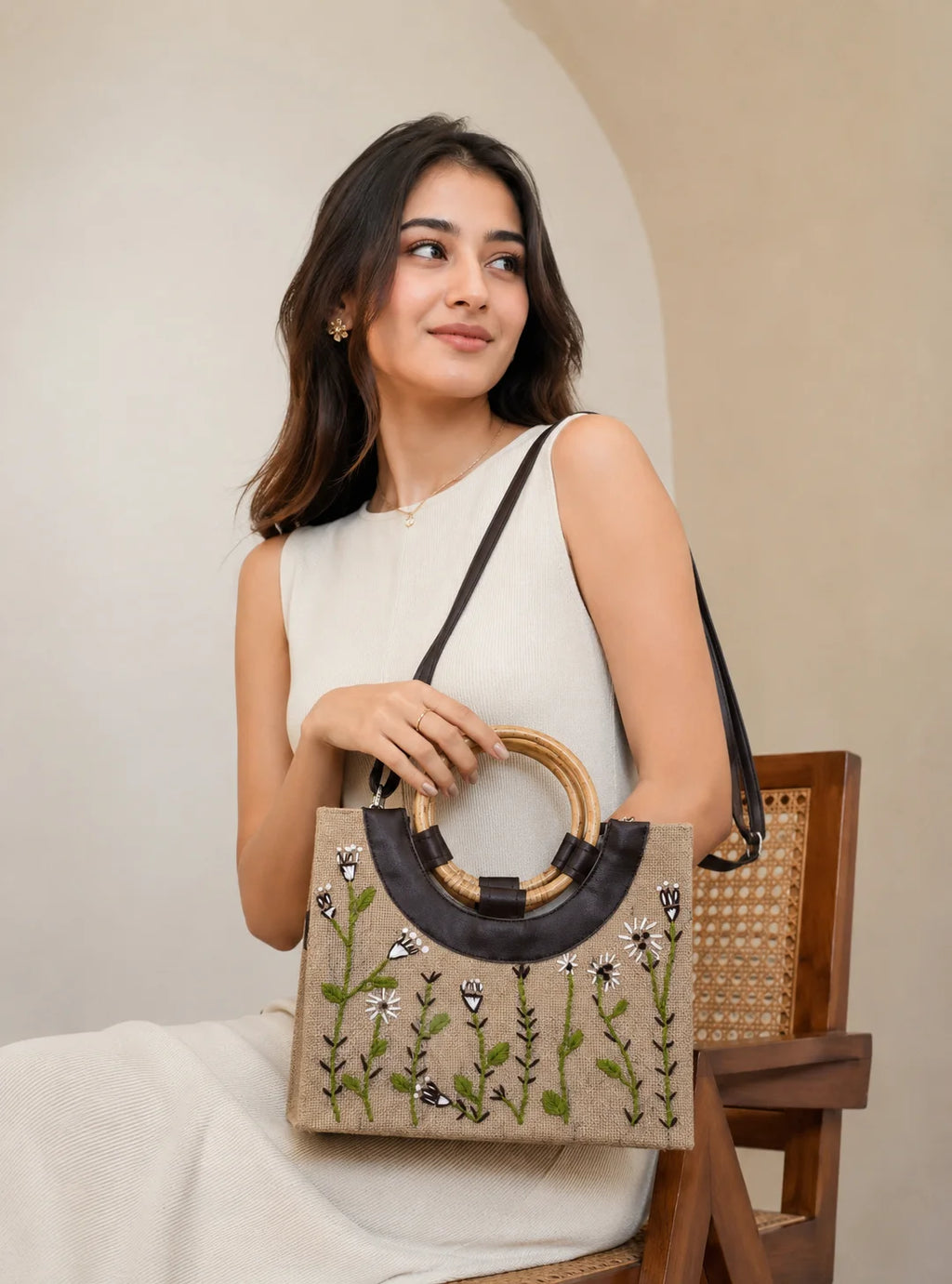 Jute Leather Mix Hand Stitch Ladies Bag – Garden of Peace
