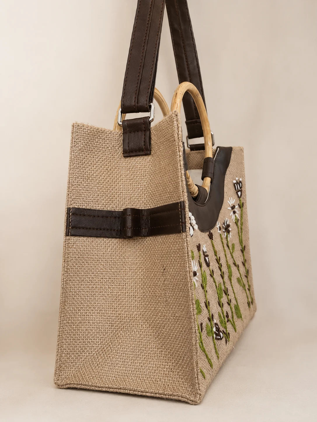 Jute Leather Mix Hand Stitch Ladies Bag – Garden of Peace