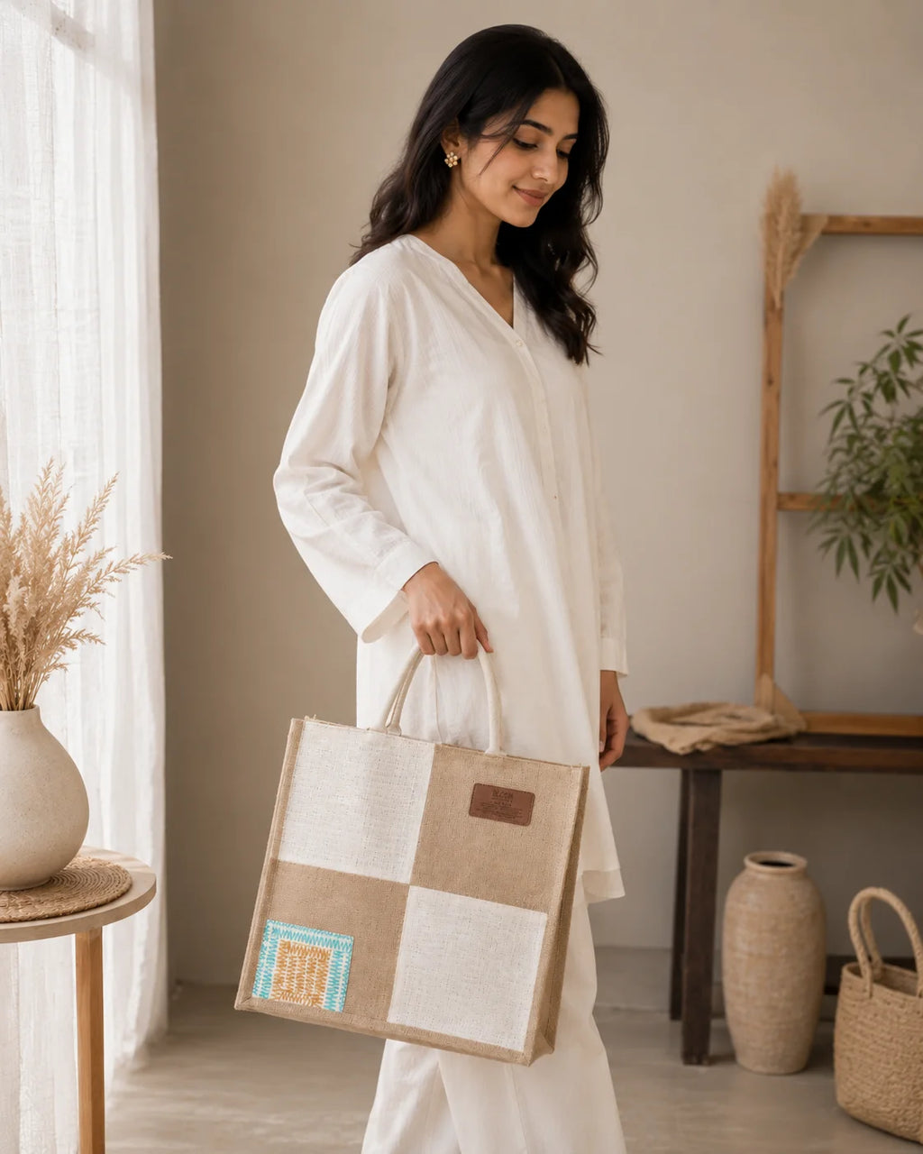 Jute Hand Stitch Tote Bag Set – Simple Harmony
