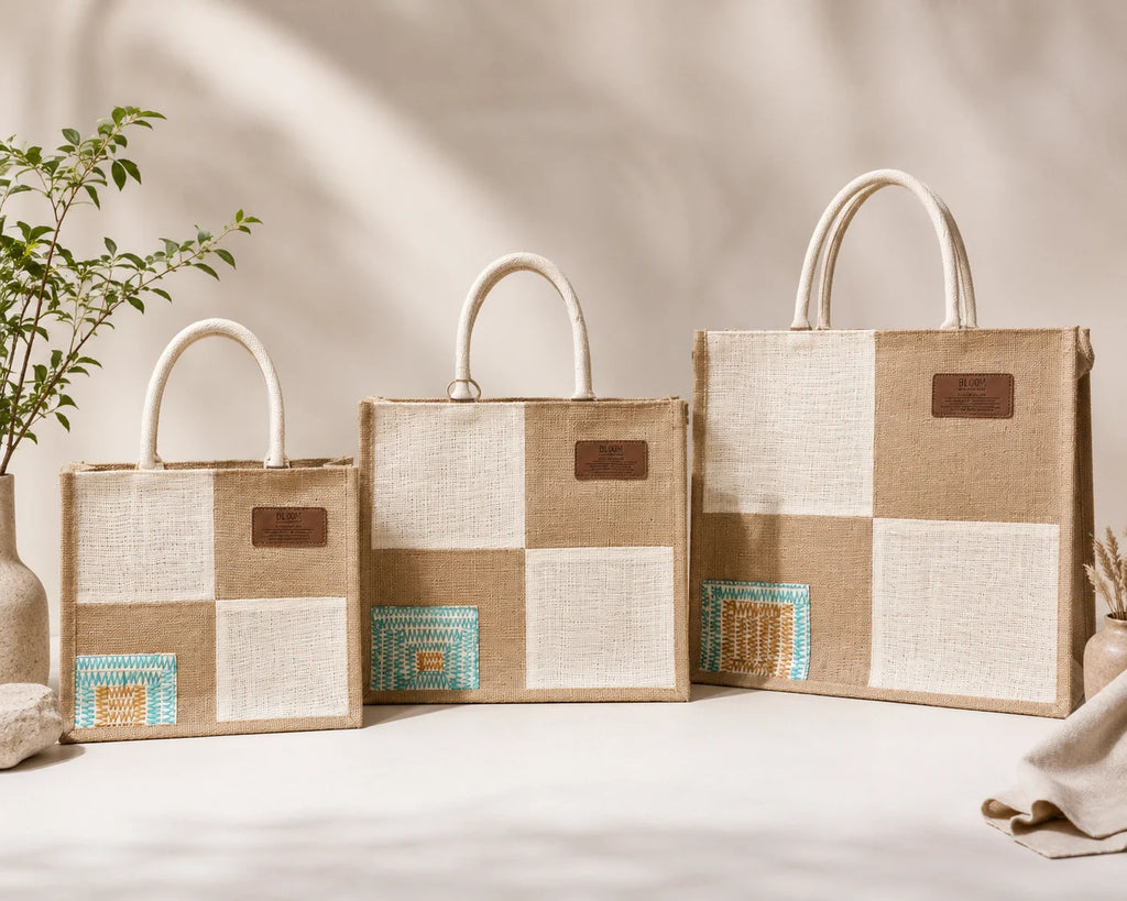 Jute Hand Stitch Tote Bag Set – Simple Harmony