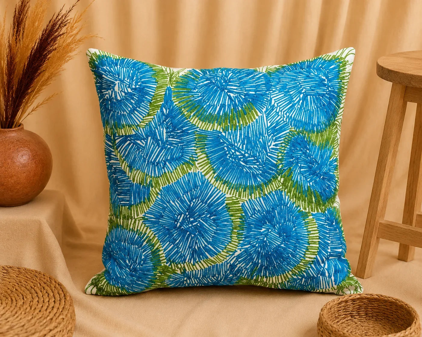 Handstitch Cushion - Ocean Bloom