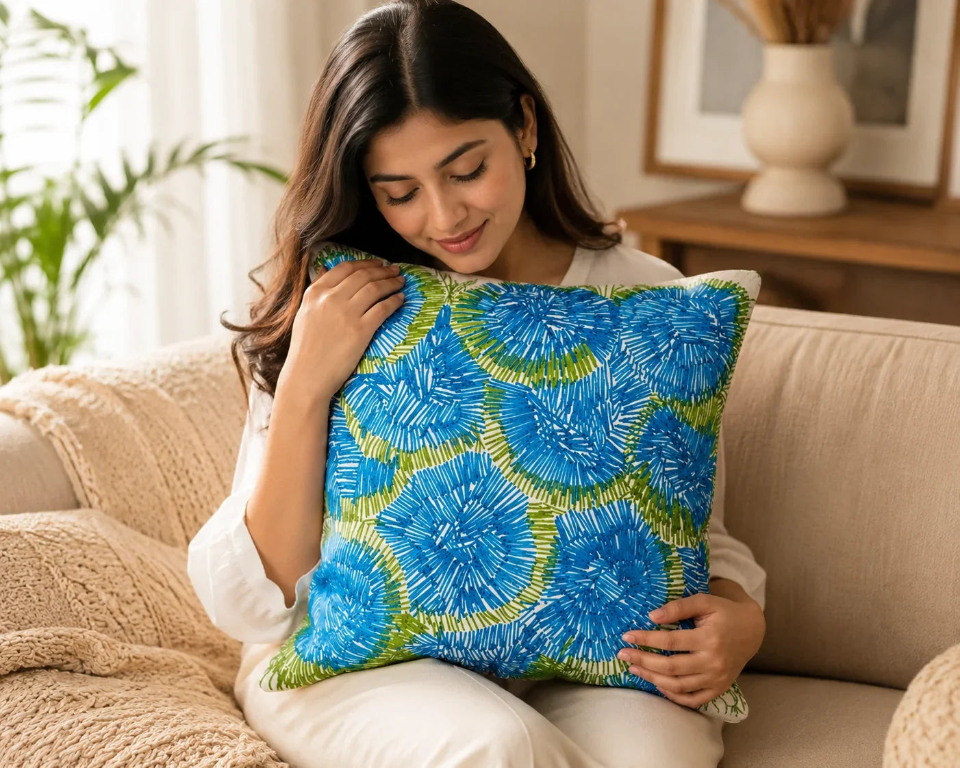 Handstitch Cushion - Ocean Bloom