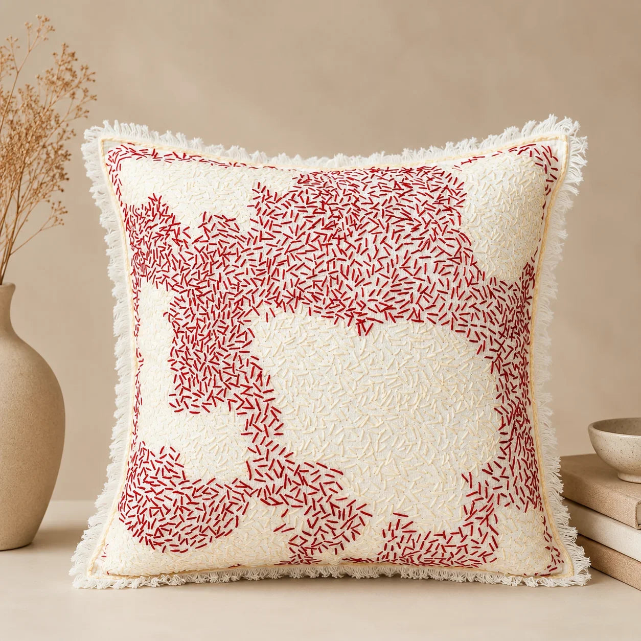 Handstitch Cushion - Crimson Journey