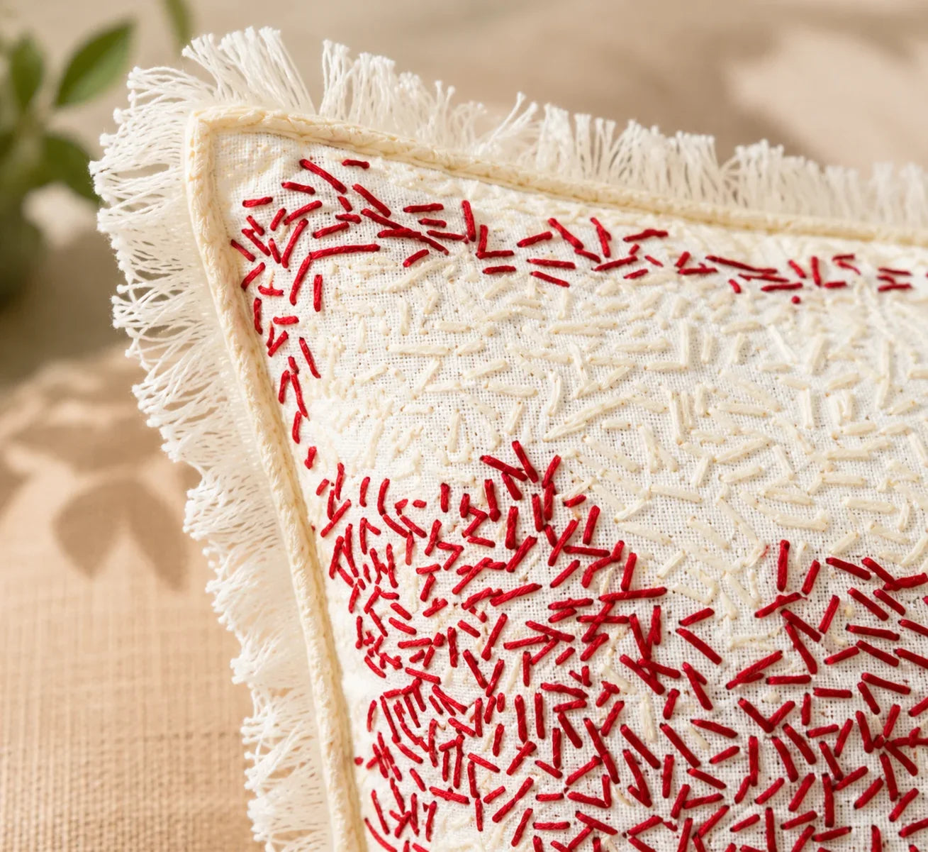 Handstitch Cushion - Crimson Journey