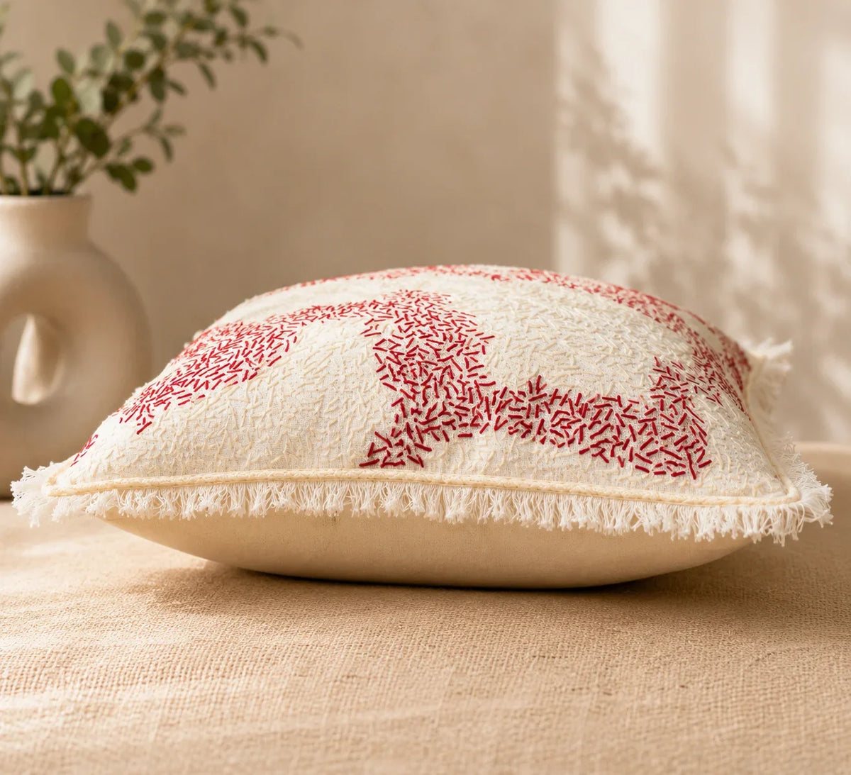 Handstitch Cushion - Crimson Journey