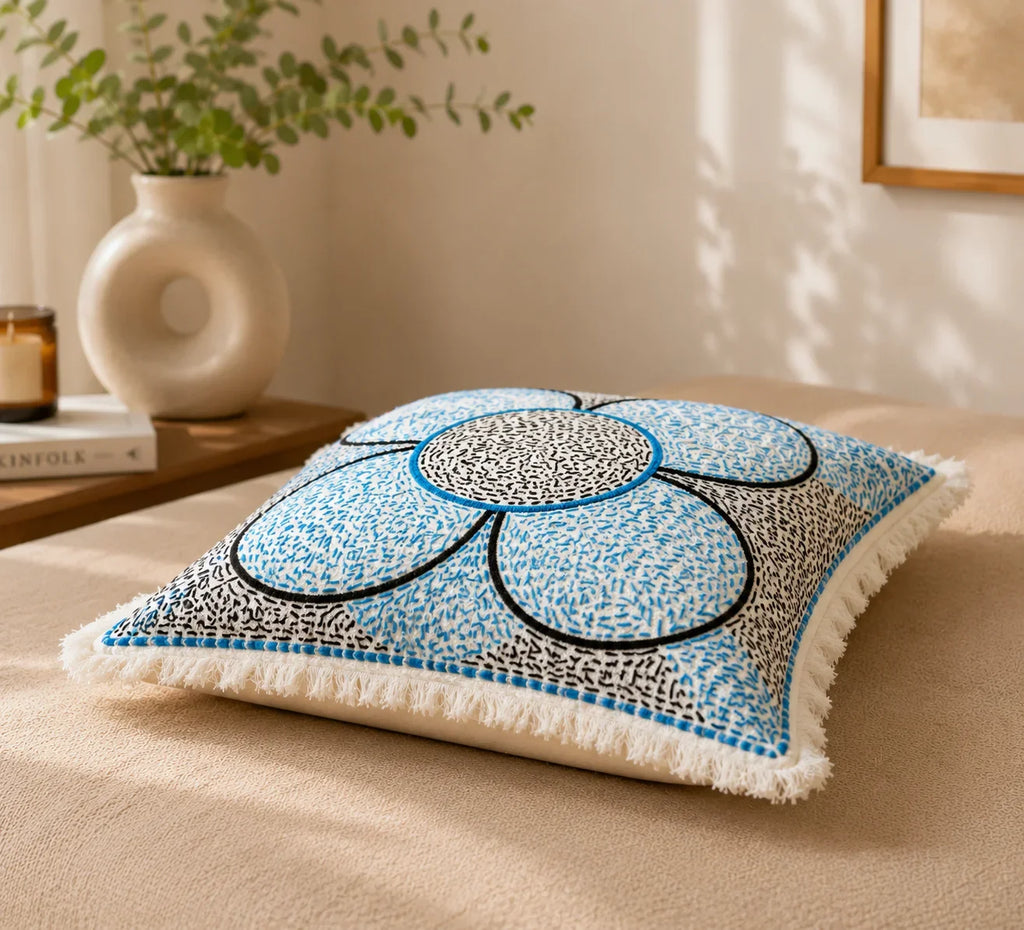 Handstitch Cushion - Blue Blossom