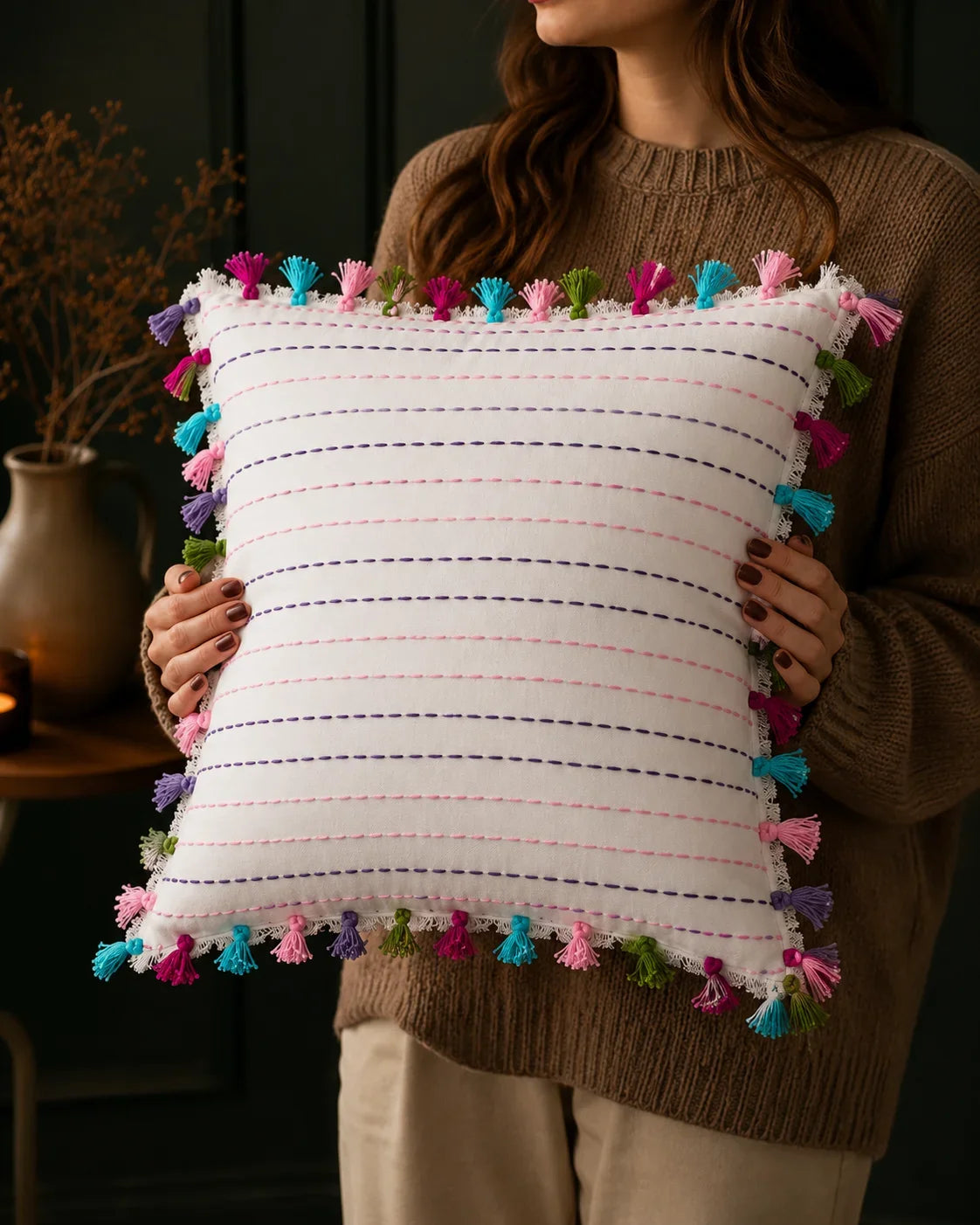 Handstitch Cushion - Colorful Lines